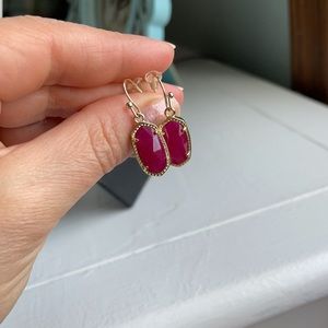 Kendra Scott gold necklace and drop earrings, raspberry/wine colored stones